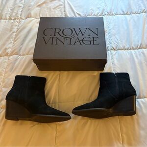 Crown Vintage Sleek Black Nubuck Ankle Booties